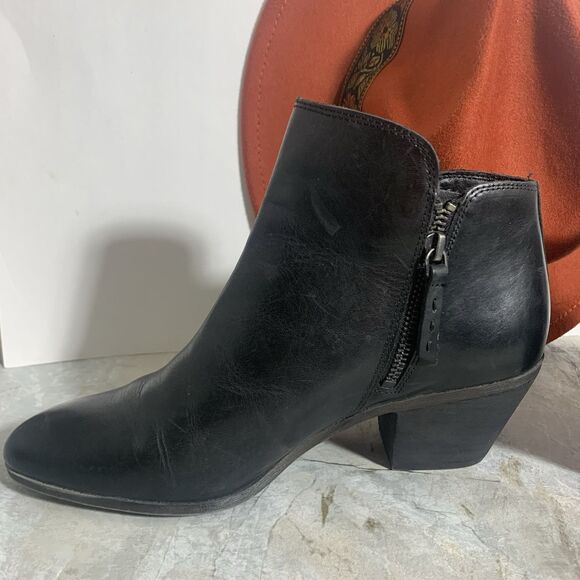 Frye Black Leather Stacked Heel Zippered Ankle Boots Women’s Size 9 M - Picture 12 of 16